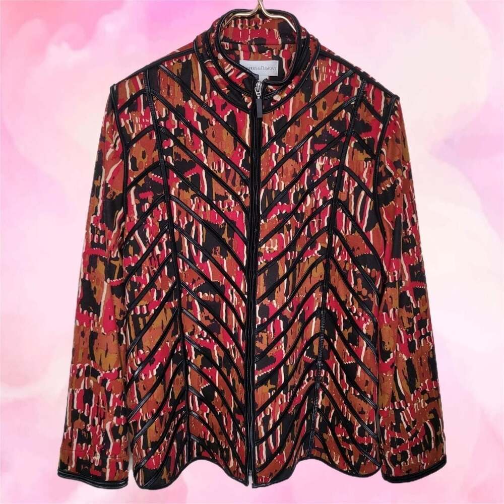 Draper's & Damon's Abstract Paint Print Faux Leather Detailed Jacket